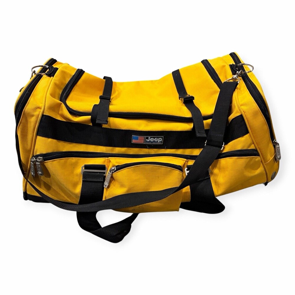 Vintage Jeep Nylon Travel Duffle Bag 19"-22" Yellow/Black Solid Adjustable Strap